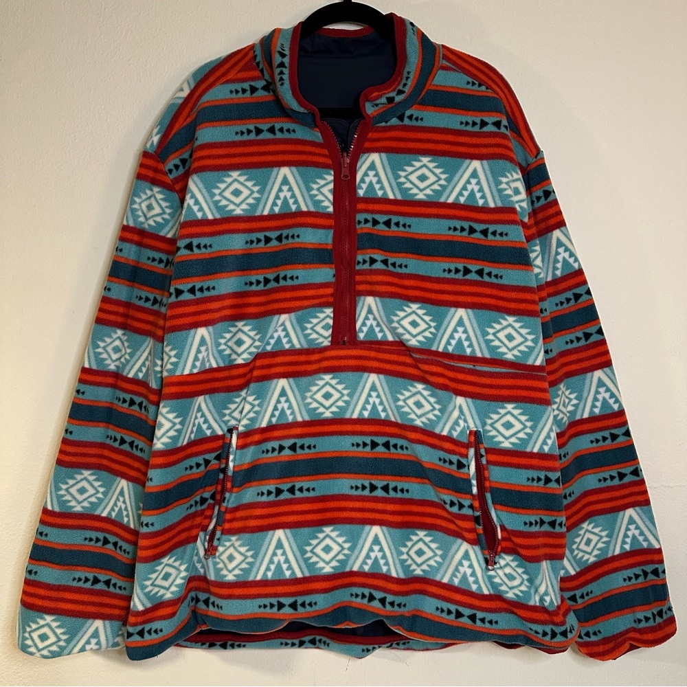 Stoic Reversible Anorak Jacket Fleece pullover Aztec Southwest Print Sz XXL